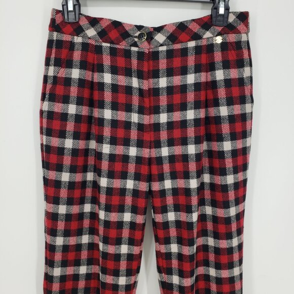 Woolrich Plaid Wool Blend Straight Leg Ankle Pants S Womens Cuffed hem Red Black - Picture 4 of 10